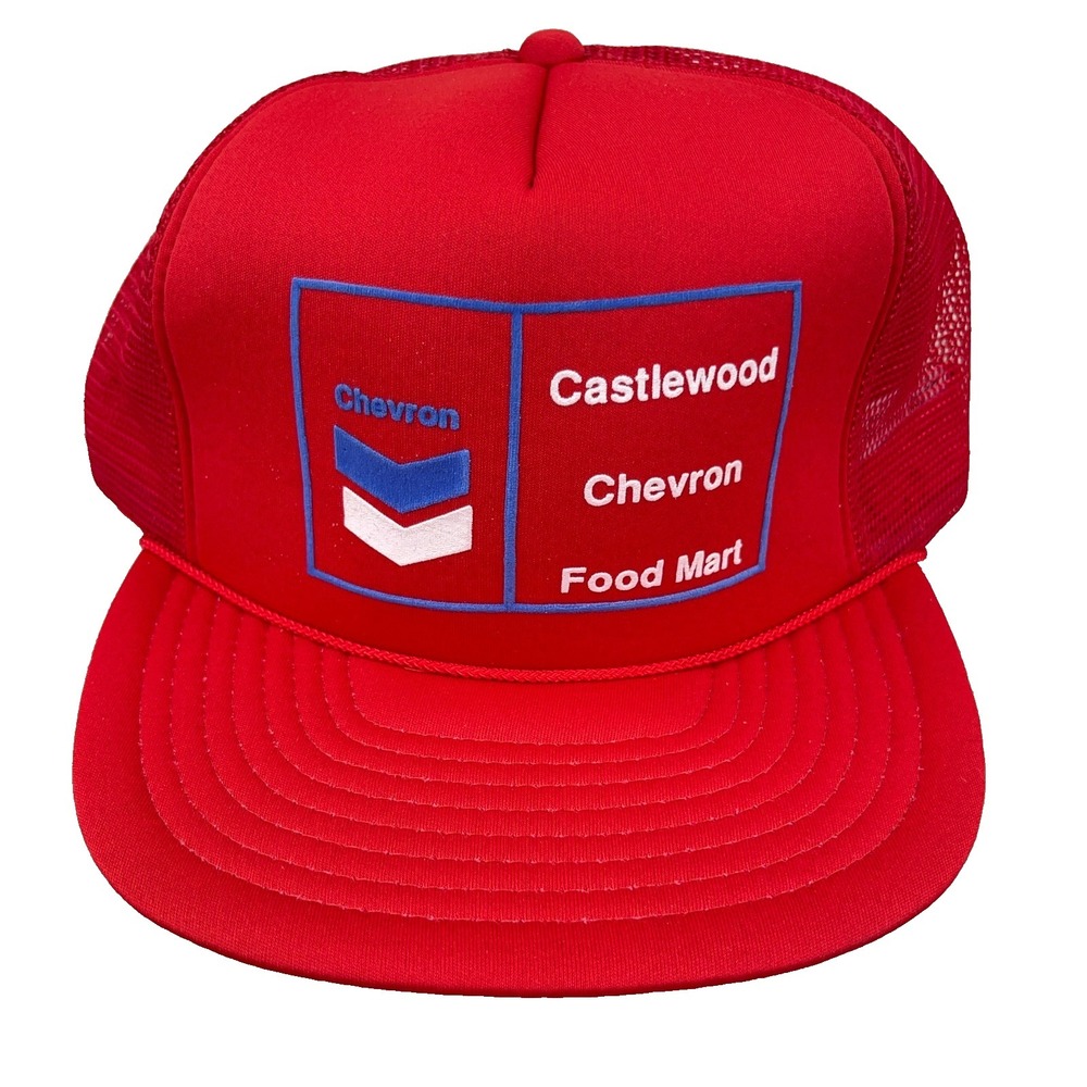 Vintage Chevron Trucker Hat Cap Snapback Oil Gas Station Truck Stop Red Mesh Men